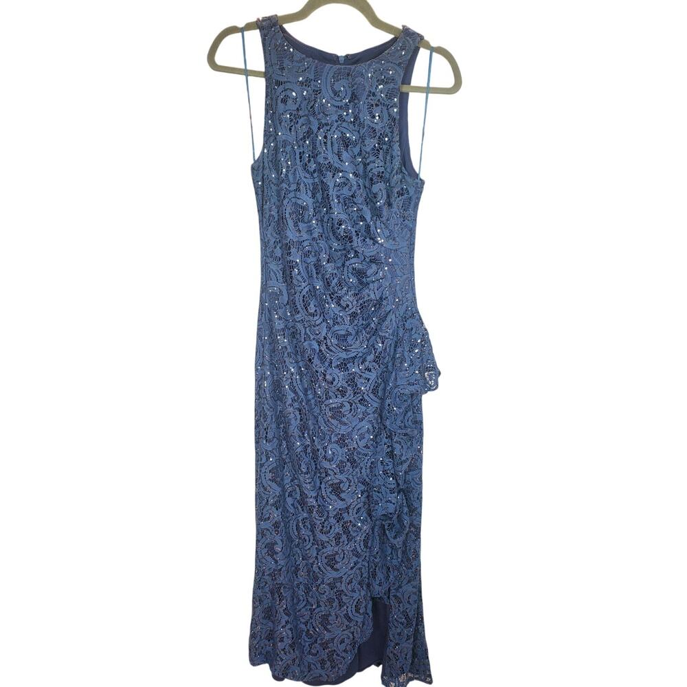 Alex Evenings Blue Sequin Lace Evening Dress Petite 6P